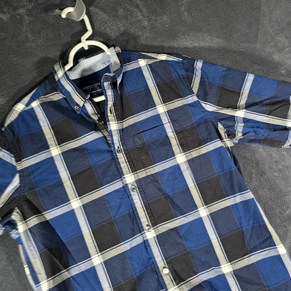 American Eagle Plaid Button Down Shirt Short Sleeve Prep Fit Mens M‎
